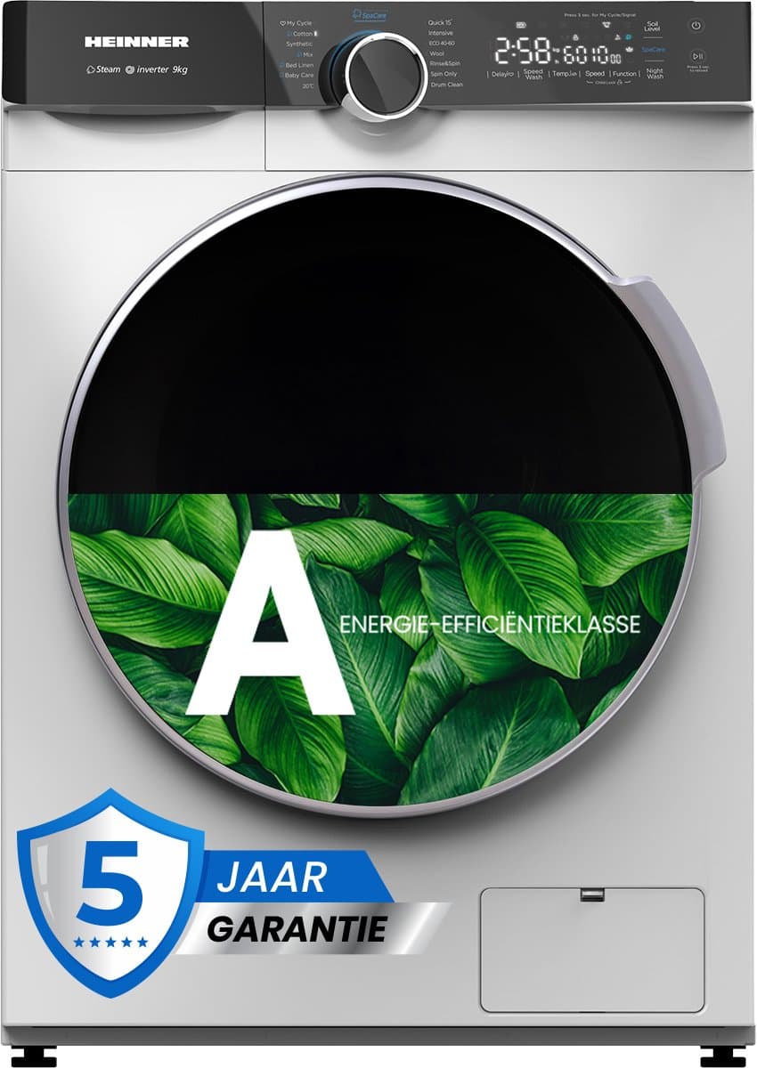 Heinner HWM-M914IVKA+++ Wasmachine 9 kg – 14 Programma's – 1400 tpm – Energieklasse A – Stoomfunctie – Touchbediening – Wit – 5 Jaar Garantie