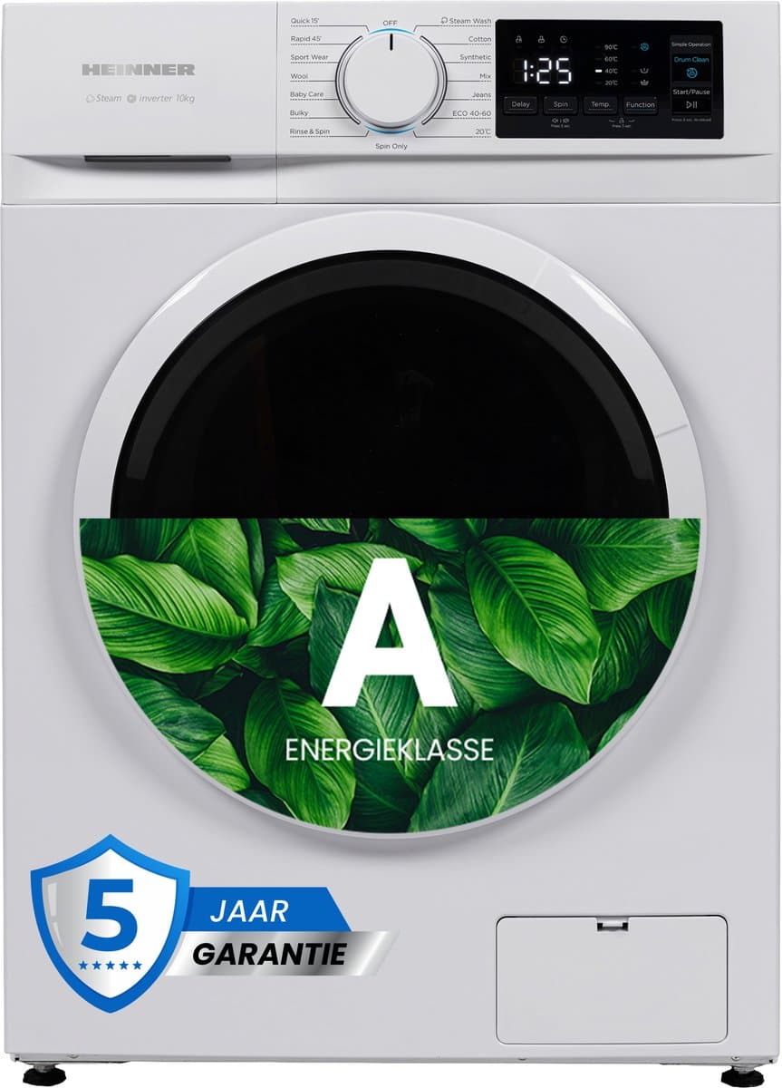 Heinner HWM-M1014IVNA+++ Wasmachine 10 kg – 1400 tpm – Inverter Motor – Energieklasse A – 15 Wasprogramma’s met Stoomfunctie en Baby Care-programma – Kinderslot – Wit – 5 Jaar Garantie