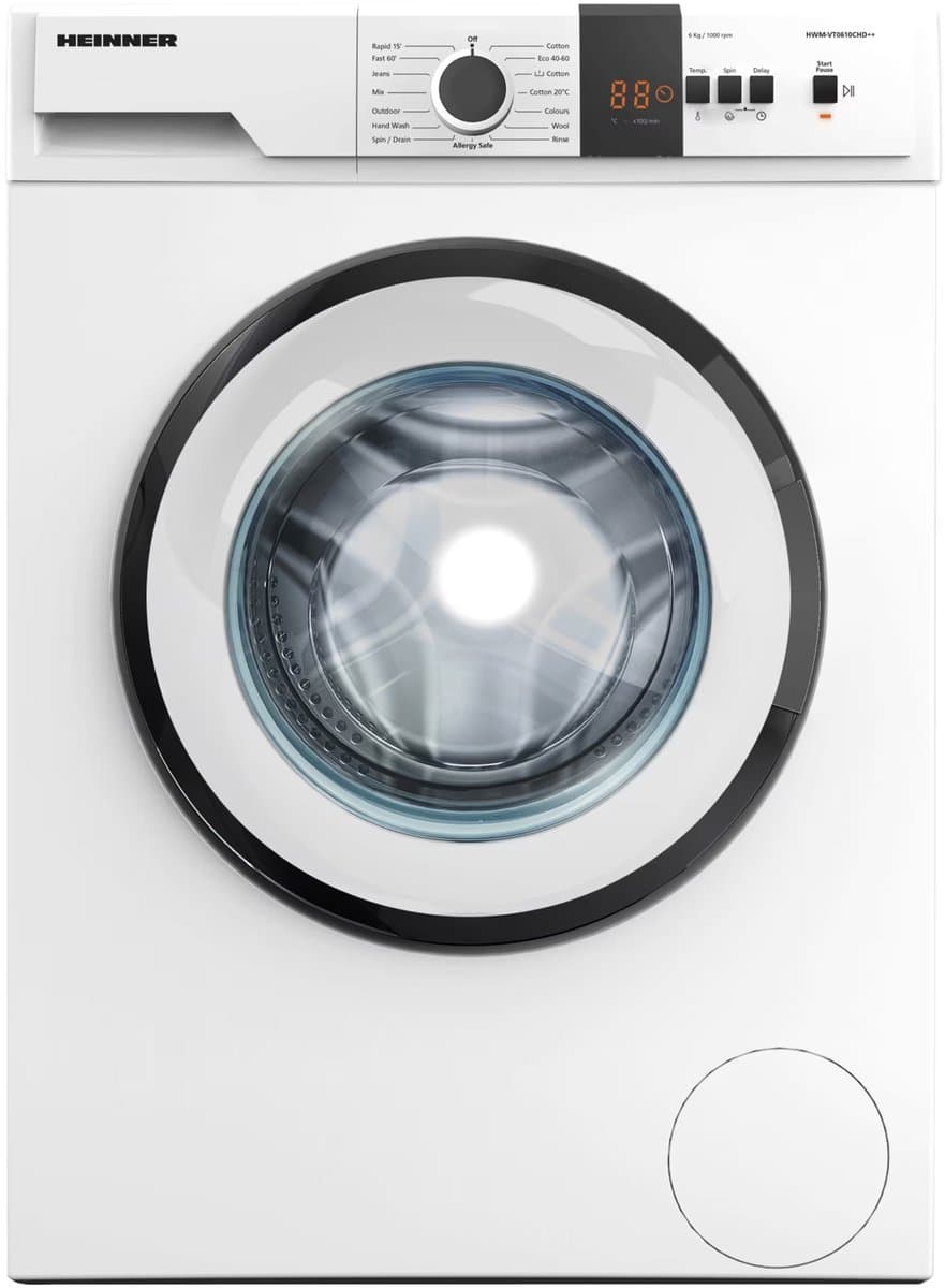 Heinner HWM-VT0610CHD++ Wasmachine 6 kg – 15 Programma’s – Allergievriendelijk – LED-Display – 1000 tpm – Kinderslot – Wit – 5 Jaar Garantie
