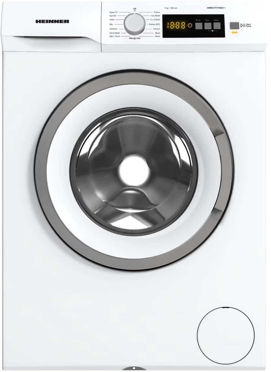 Heinner HWM-VT1714KD++ Wasmachine 7 kg – 15 Wasprogramma’s – Allergievriendelijk – Foamdetectie – Kinderslot – LED Display – 1400 tpm – Wit – 5 Jaar Garantie