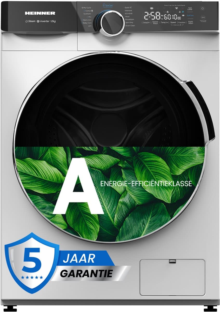 Heinner HWM-M1214IVKA+++ Wasmachine 12 kg – 1400 tpm – Inverter – Energieklasse A – 14 Programma’s – 15 min Snelprogramma – Stoomfunctie – Touchbediening – Wit – 5 Jaar Garantie