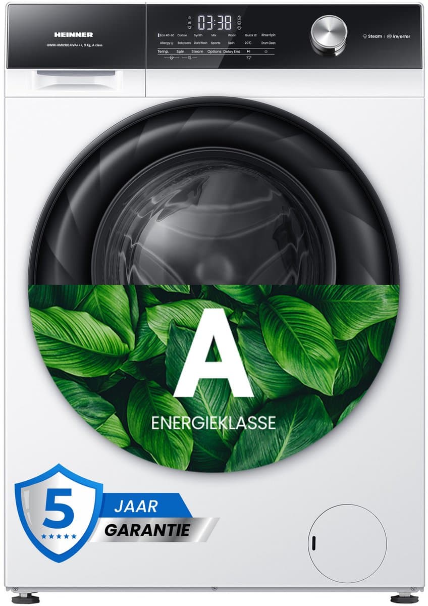 Heinner HWM-HMK9014IVA+++ Wasmachine – 9 kg – 1400 tpm – Inverter – Touchbediening – Allergievriendelijk – Energieklasse A – Wit – 5 Jaar Garantie